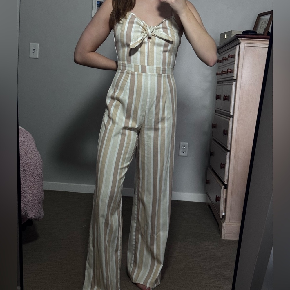 Romeo & Juliet Couture Beige and White Striped Fabric